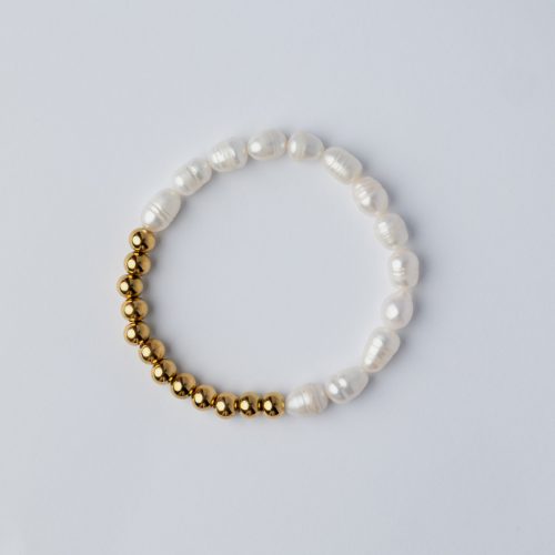 Hanna karlánc 18 karátos arannyal borított nemesacél fehér gyöngy- Souveraine Jewelry